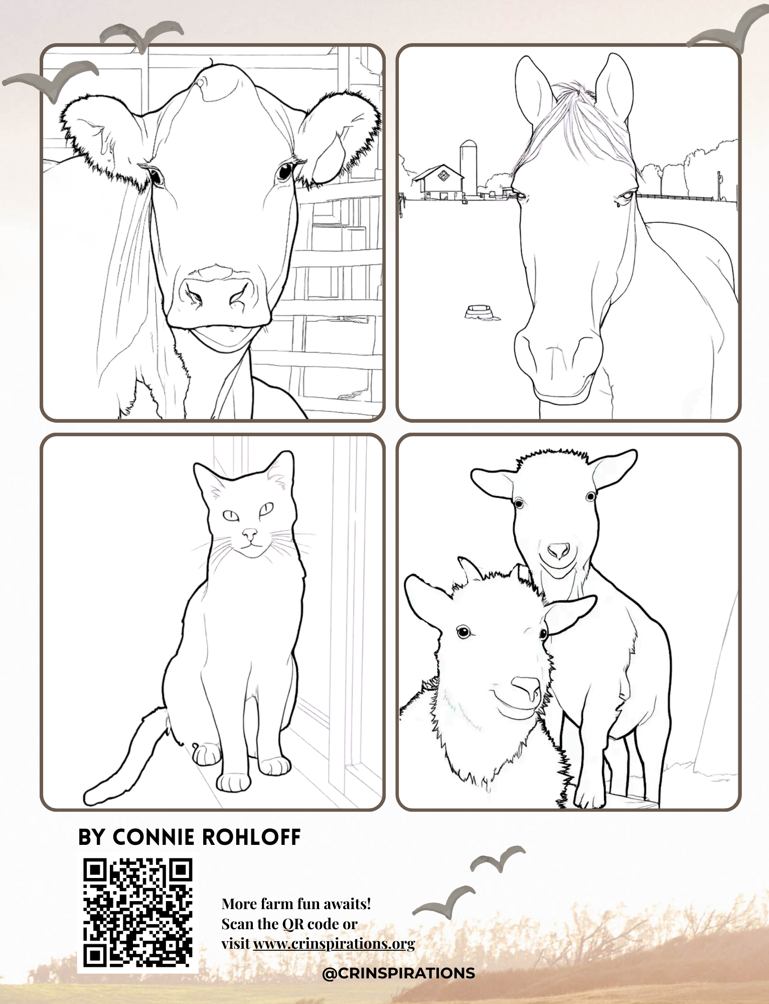 Animals of the Farmyard, Gentle Days - Coloring Book